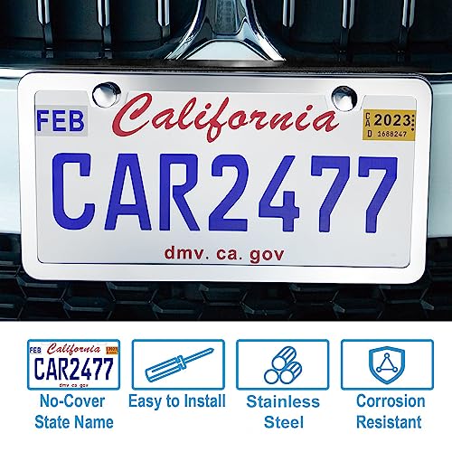 2-Pack Stainless Steel License Plate Frames - Rust-Proof