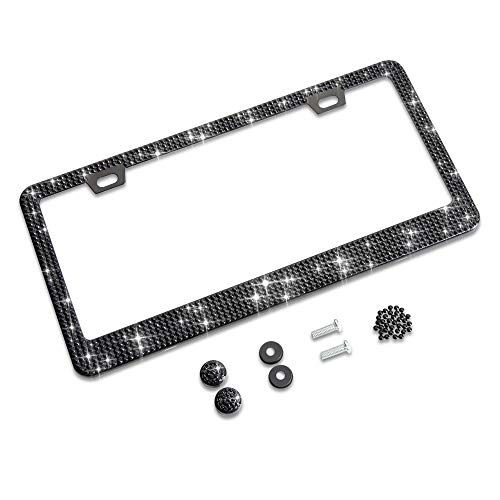 Black Glitter License Plate Frame with Bedazzled Crystals