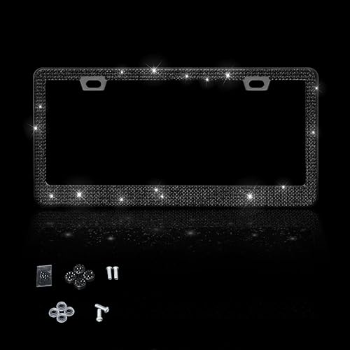 Black Glitter License Plate Frame with Bedazzled Crystals