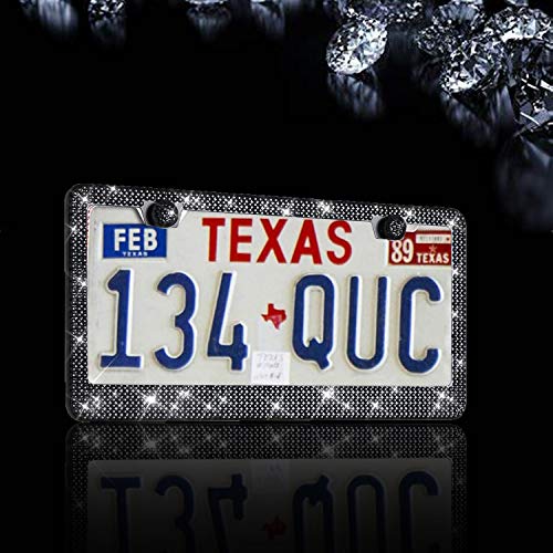 Black Glitter License Plate Frame with Bedazzled Crystals
