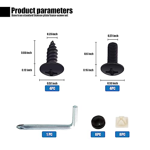 8-Piece Stainless Steel License Plate Screw Kit - Black
