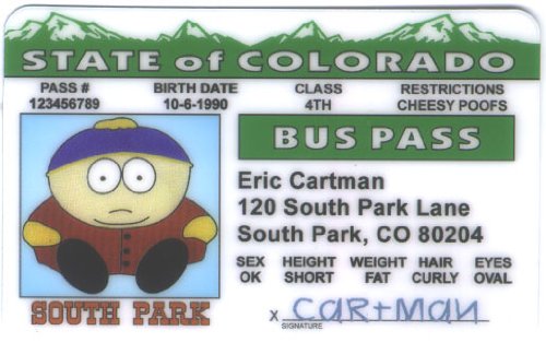 Cartman Fake Novelty Driver’s License | Collectible Trading Card