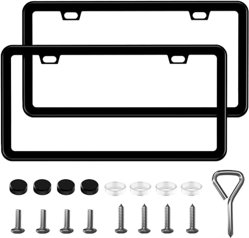 Black License Plate Frames - 2 Pack, Rustproof Stainless Steel