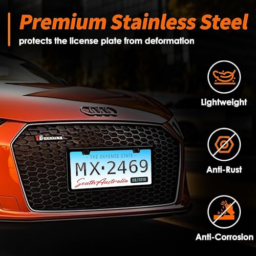 Black License Plate Frames - 2 Pack, Rustproof Stainless Steel