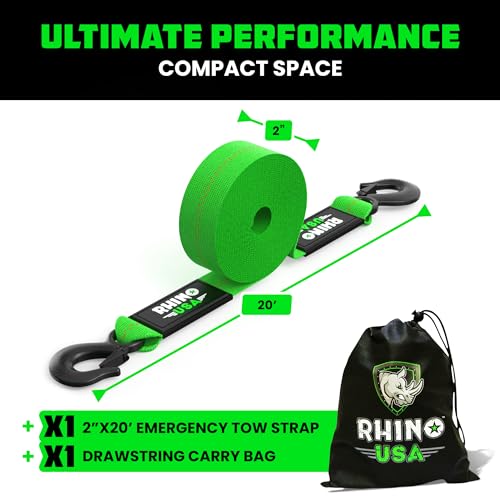 Rhino USA 2" x 20' Tow Strap with Hooks