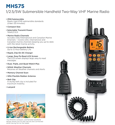 Uniden MHS75 2-Way Marine Radio - Black