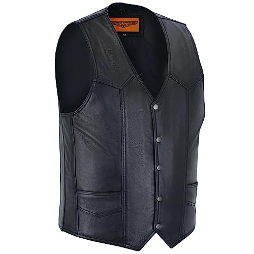 Men's Leather Motorcycle Biker Club Vest with Pockets