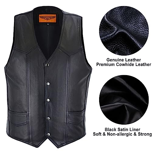 Men's Leather Motorcycle Biker Club Vest with Pockets