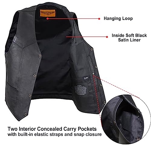 Men's Leather Motorcycle Biker Club Vest with Pockets