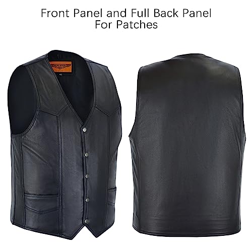 Men's Leather Motorcycle Biker Club Vest with Pockets