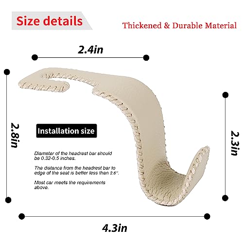 Leather Car Seat Headrest Hooks for Handbag - 2 Pack