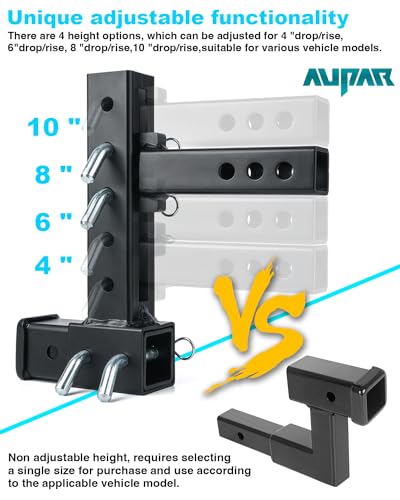 Adjustable Hitch Riser with 4"-10" Drop/Rise, Fits 2" Receiver