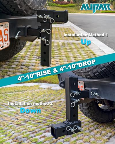 Adjustable Hitch Riser with 4"-10" Drop/Rise, Fits 2" Receiver