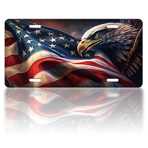 Vintage American Flag Eagle License Plate Cover for Car