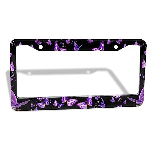 Purple Butterfly License Plate Frame - Customizable Aluminum Cover