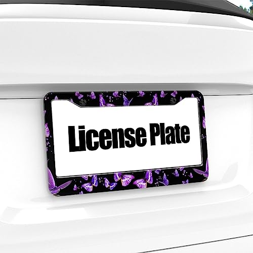 Purple Butterfly License Plate Frame - Customizable Aluminum Cover