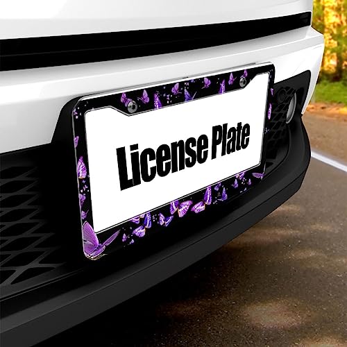 Purple Butterfly License Plate Frame - Customizable Aluminum Cover