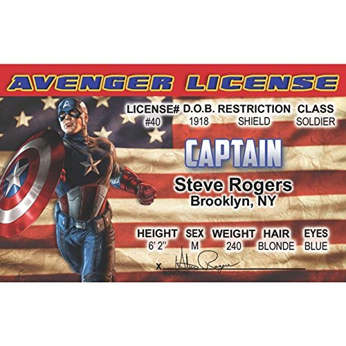 Captain America Fake ID Novelty Card for Cars