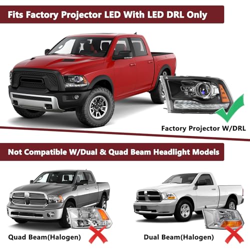 JSBOYAT 2013-2018 Dodge Ram OE Projector Headlights LED