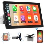 Single Din Wireless CarPlay Stereo - 10.1 Inch Rotatable Wireless Android Auto Touch Screen - Bluetooth Android Car Radio with Mirrorlink GPS Tracking WiFi Dual USB AM FM Backup Camera Input 2G+64G