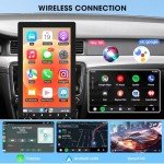 Single Din Wireless CarPlay Stereo - 10.1 Inch Rotatable Wireless Android Auto Touch Screen - Bluetooth Android Car Radio with Mirrorlink GPS Tracking WiFi Dual USB AM FM Backup Camera Input 2G+64G