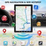 Single Din Wireless CarPlay Stereo - 10.1 Inch Rotatable Wireless Android Auto Touch Screen - Bluetooth Android Car Radio with Mirrorlink GPS Tracking WiFi Dual USB AM FM Backup Camera Input 2G+64G