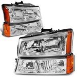 Chevy Silverado Headlight Assembly Pair - Chrome/Amber