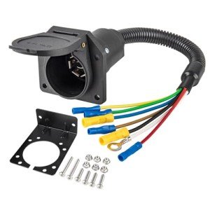 7-Way RV Trailer Light Connector with Mounting Bracket