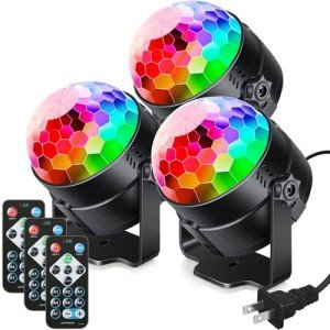 3-Pack Sound Activated Party Lights with Remote