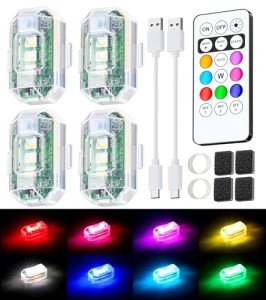 4Pcs USB Rechargeable LED Strobe Lights with Remote