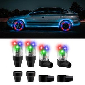 Colorful LED Tire Valve Lights - 4 Pack