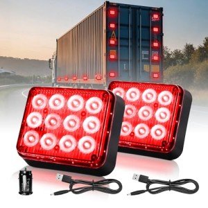 Raryloy Wireless Red Beacon LED Trailer Lights 2PCS