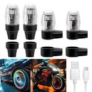 Colorful LED Tire Valve Stem Lights - 4 Pack