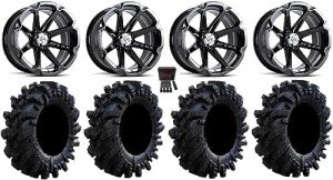 9-Piece Bundle: MSA Black Diesel ATV Wheels & Tires