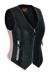 Pink Cowhide Leather Motorcycle Vest for Women