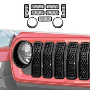 9PCS Black Headlight & Grill Inserts for Jeep Wrangler