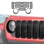 9PCS Black Headlight & Grill Inserts for Jeep Wrangler