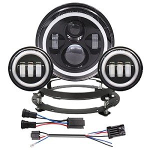 7-Inch LED Headlight with Halo Angel Eye Lights
