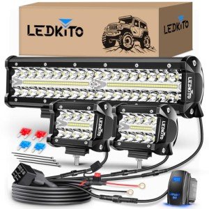 LEDKITO 12" Light Bar with 2 LED Pods Kit