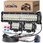 LEDKITO 12" Light Bar with 2 LED Pods Kit