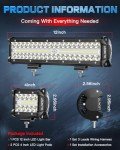 LEDKITO 12" Light Bar with 2 LED Pods Kit
