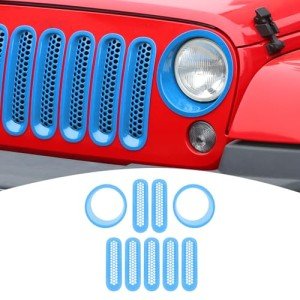 Light Blue Jeep JK Grill Inserts & Headlight Trim