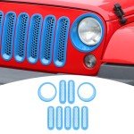 Light Blue Jeep JK Grill Inserts & Headlight Trim