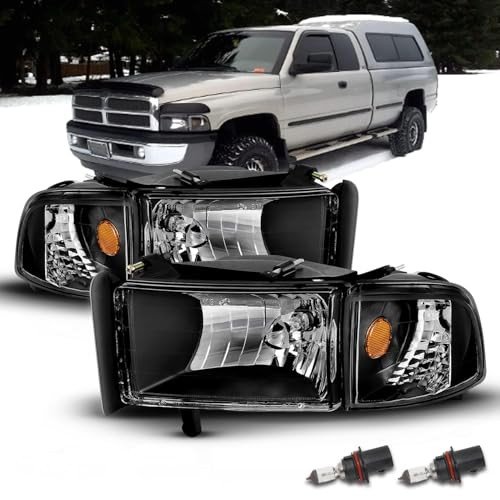 Dodge Ram 1994-2001 Black Halogen Headlight Set