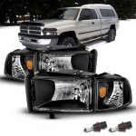 Dodge Ram 1994-2001 Black Halogen Headlight Set