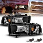 Dodge Ram 1994-2001 Black Halogen Headlight Set