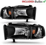 Dodge Ram 1994-2001 Black Halogen Headlight Set