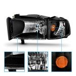 Dodge Ram 1994-2001 Black Halogen Headlight Set