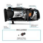 Dodge Ram 1994-2001 Black Halogen Headlight Set