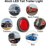 Red 4-Inch LED Tail Lights for Trailers